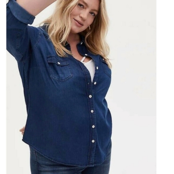 Torrid Chambray Long Sleeve Shirt - Picture 1 of 7